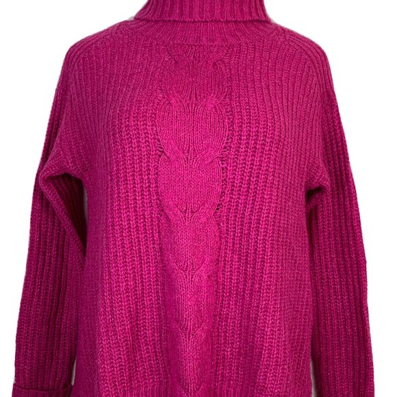 Allison Joy Sweater Cabled Tunic "Hattie" Hot Pink Turtleneck Women's SMALL - Picture 1 of 10